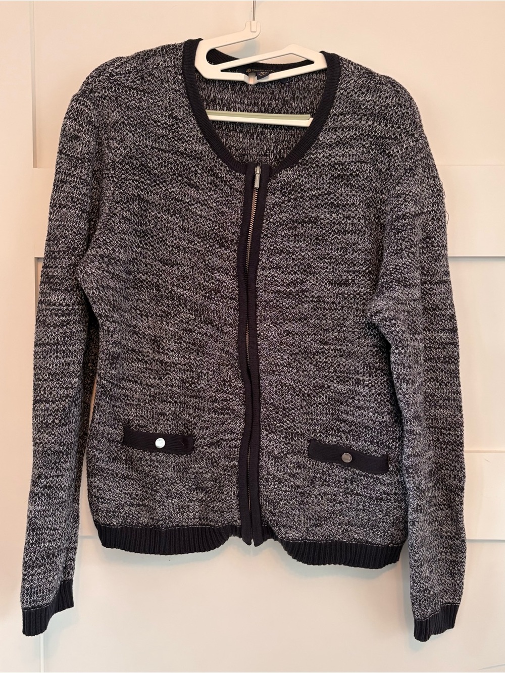 Brooks Brothers Women’s Zip-Front Knit Sweater Jacket XL - Navy Blue & White